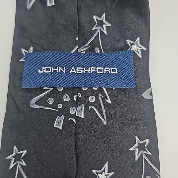 John Ashford Novelty Tie Mens Christmas Tree Star Silk Black 61.5" - Picture 5 of 6